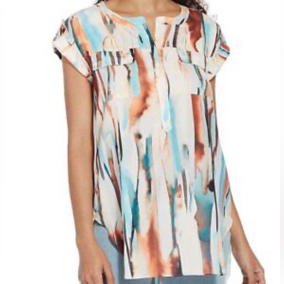 NWT [Lysse] Pastel Mandarin Neck Pocketed Split Hem Tunic Top Women’s Size XS - Picture 2 of 10